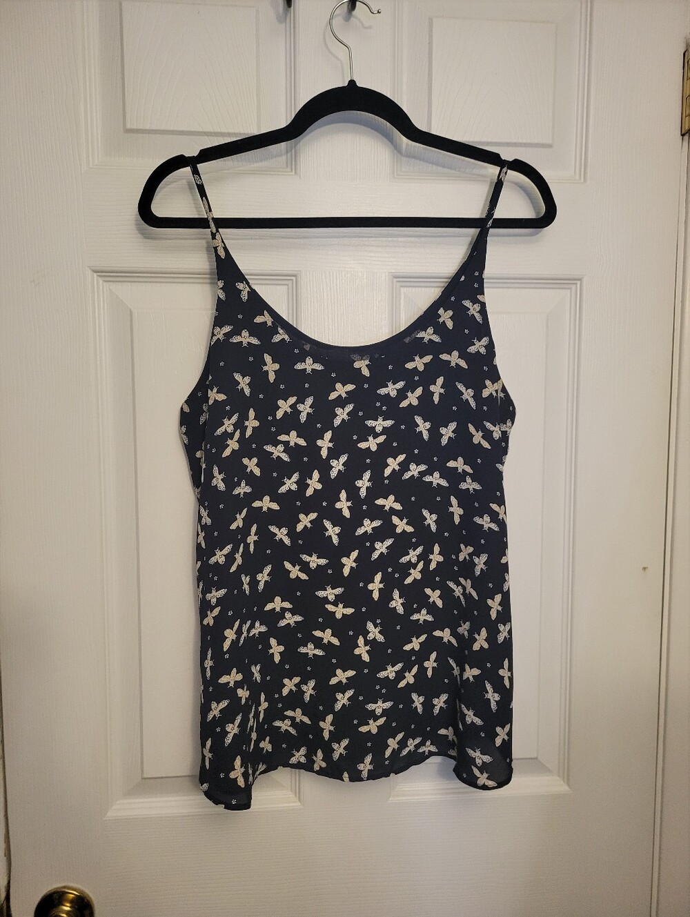 M -Navy Print Spaghetti Strap Tank Top